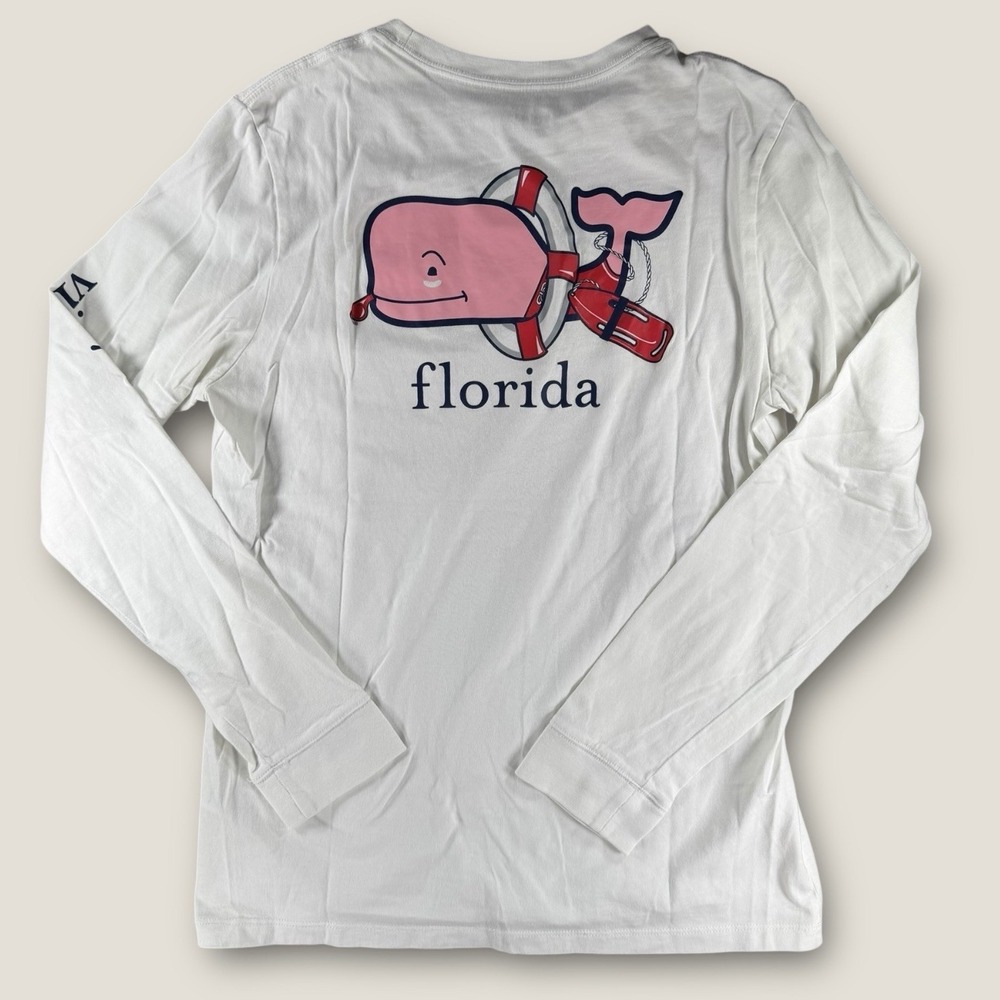 Vineyard Vines‎ Shirt Boys Large 16 Long Sleeve White Florida Whale Pocket Tee - Picture 6 of 6